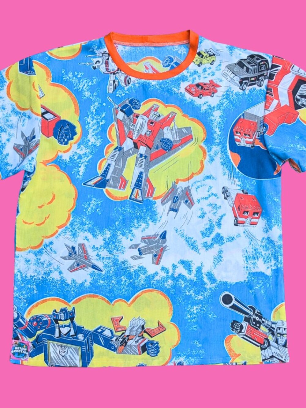 Handmade, Upcycled Transformers Bedsheet T-Shirt Oversized S-M, Fitted L-XL
